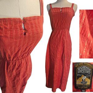 Sugarhigh Lovestoned XS Small Orange Gold Metallic Sun Dress Cotton Made USA